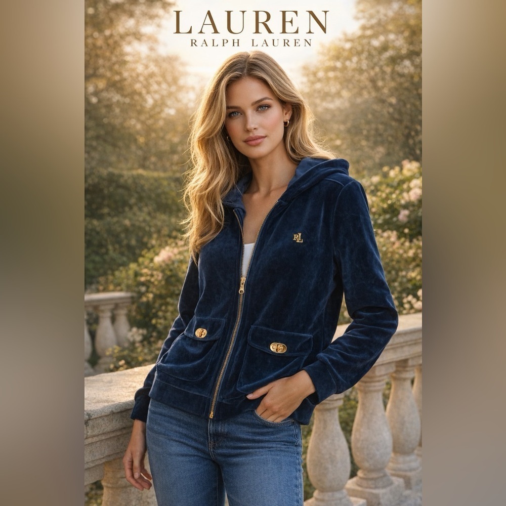 Lauren Ralph Lauren Navy Blue Women’s Cotton Blend Hoodie Jacket size P/L